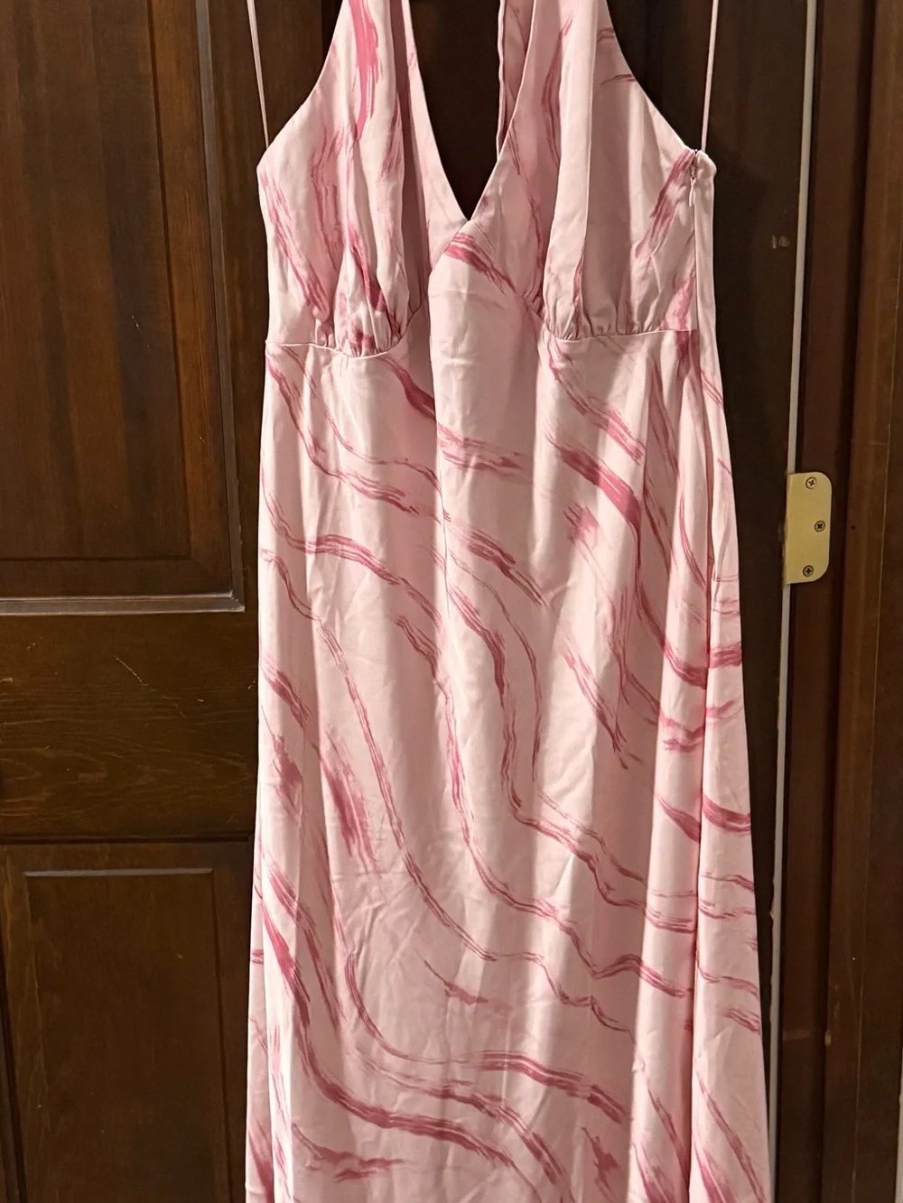 NWT. XL Petite. Abercrombie & Fitch Julia Halter Slip Maxi Dress in Pink Marble